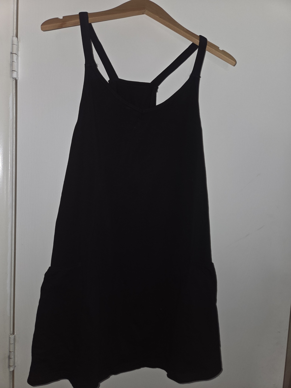 Black Sleeveless Strappy A-Line Dress Built In Shorts With Pockets